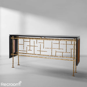 Thaddeo Metal Frame Rattan Console Table - Zonesus