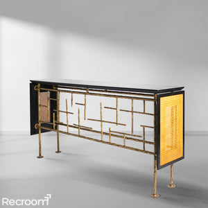 Thaddeo Metal Frame Rattan Console Table - Zonesus