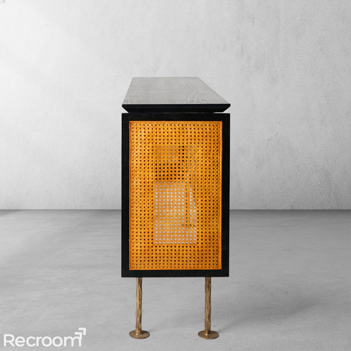 Thaddeo Metal Frame Rattan Console Table - Zonesus