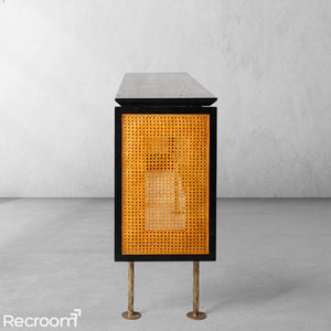 Thaddeo Metal Frame Rattan Console Table - Zonesus
