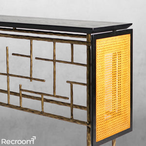 Thaddeo Metal Frame Rattan Console Table - Zonesus