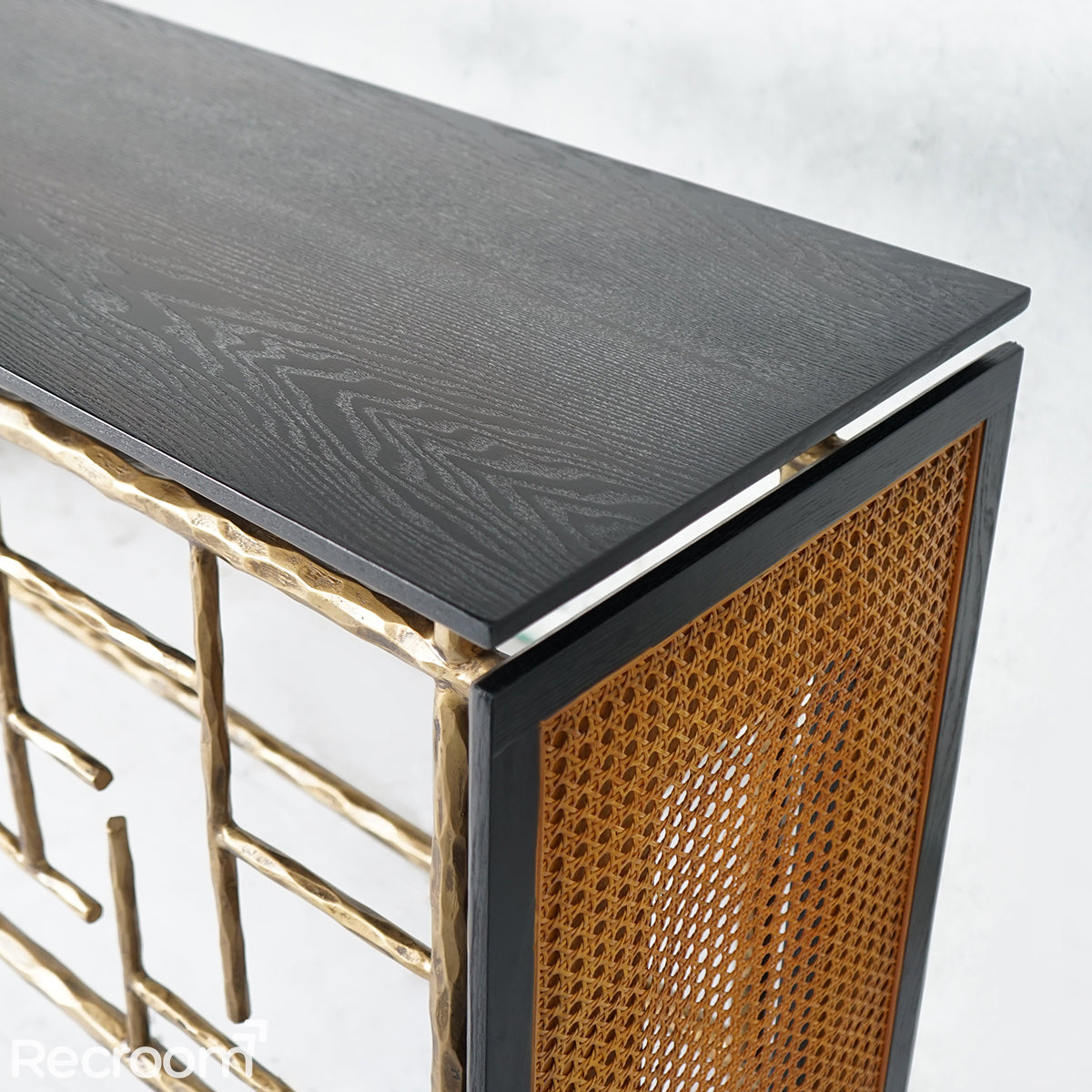 Thaddeo Metal Frame Rattan Console Table - Zonesus
