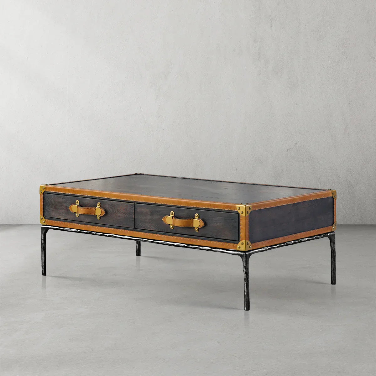 Thaddeo Vintage Leather Square Coffee Table - Zonesus