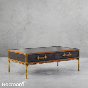Thaddeo Vintage Leather Square Coffee Table - Zonesus