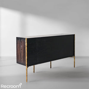Thaddeo Metal Frame Rattan Side Cabinet - Zonesus