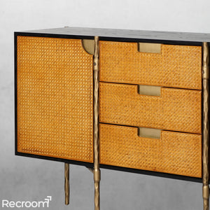 Thaddeo Metal Frame Rattan Side Cabinet - Zonesus