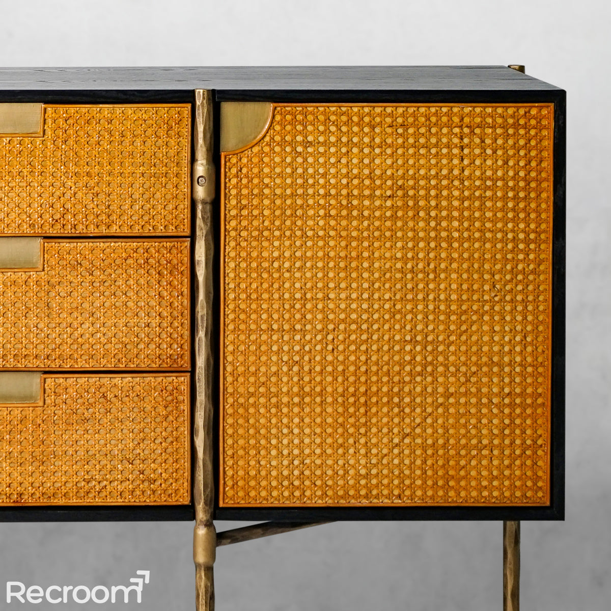 Thaddeo Metal Frame Rattan Side Cabinet - Zonesus
