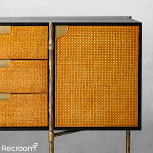 Thaddeo Metal Frame Rattan Side Cabinet - Zonesus