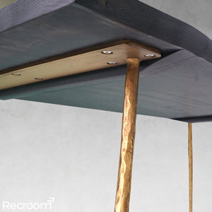 Thaddeo Retro Copper Frame Solid Wood Dining Bench - Zonesus