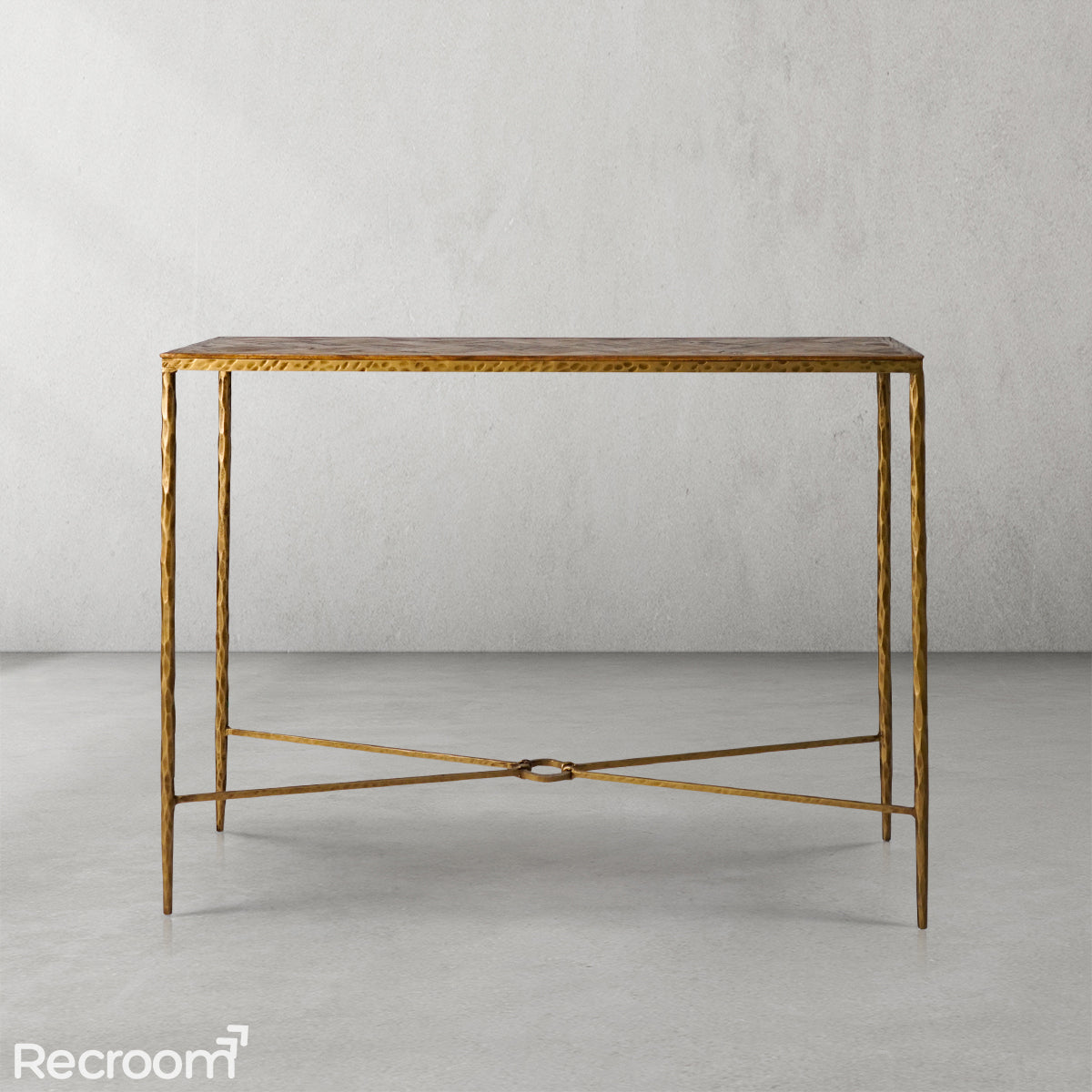 Thaddeo Metal Frame Elm Wood Console Table - Zonesus