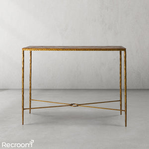 Thaddeo Metal Frame Elm Wood Console Table - Zonesus