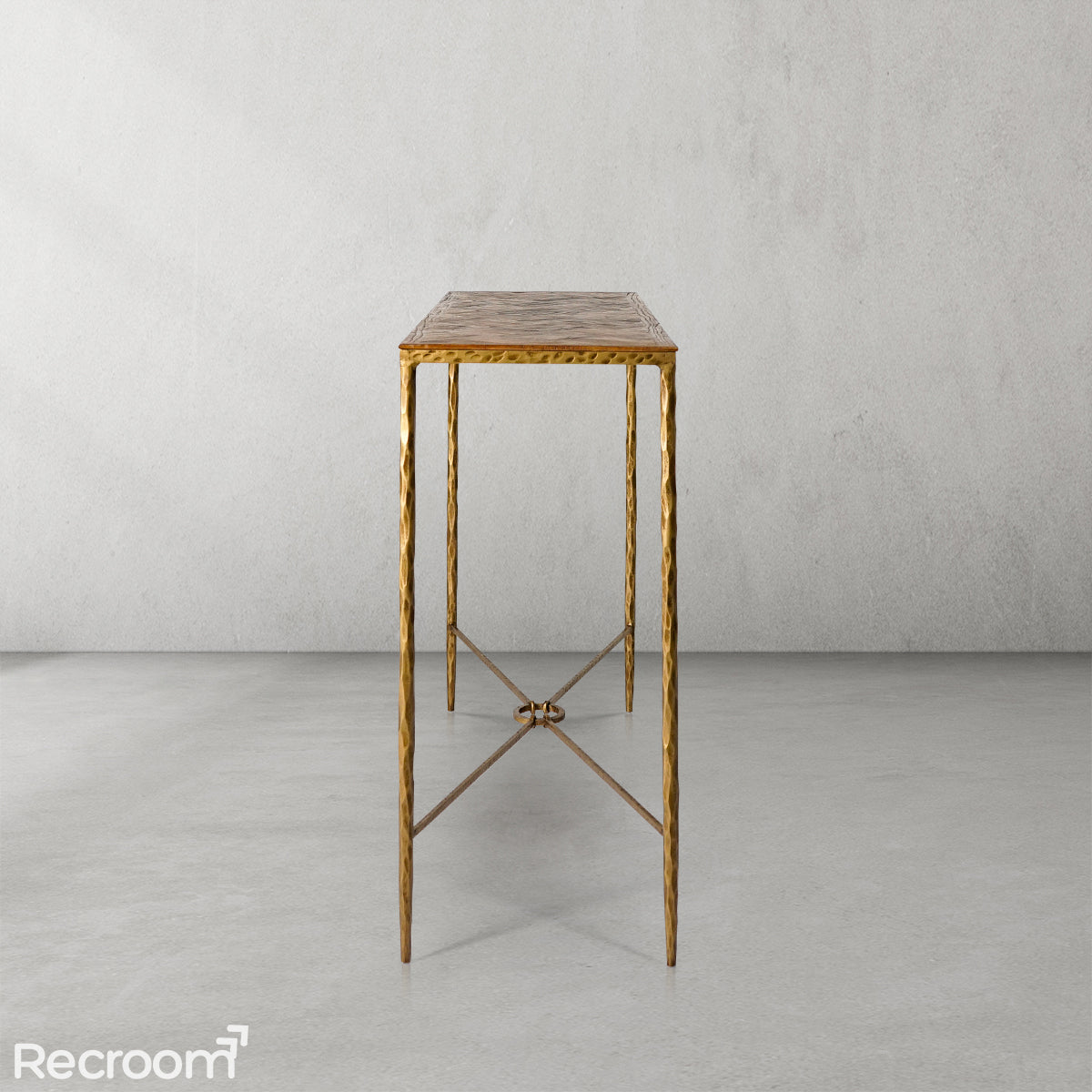 Thaddeo Metal Frame Elm Wood Console Table - Zonesus