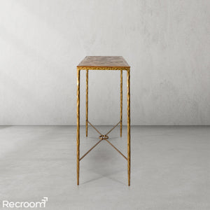 Thaddeo Metal Frame Elm Wood Console Table - Zonesus