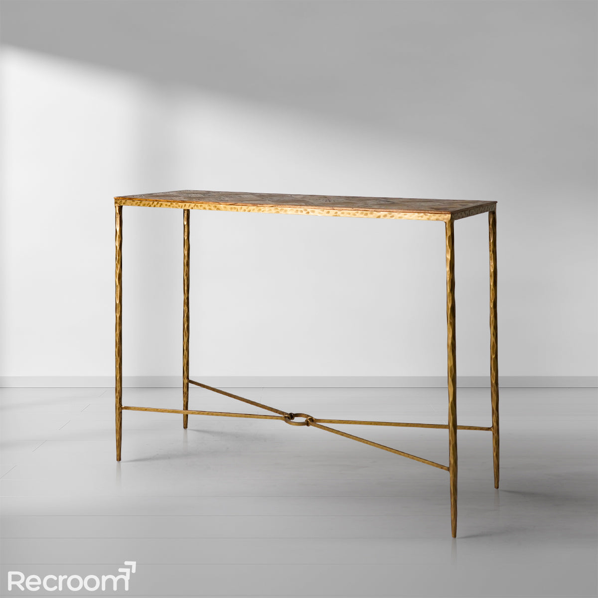 Thaddeo Metal Frame Elm Wood Console Table - Zonesus