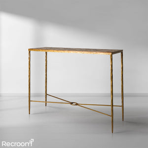 Thaddeo Metal Frame Elm Wood Console Table - Zonesus