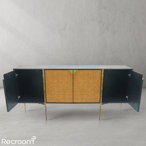 Thaddeo Metal Frame Rattan Long Side Cabinet - Zonesus