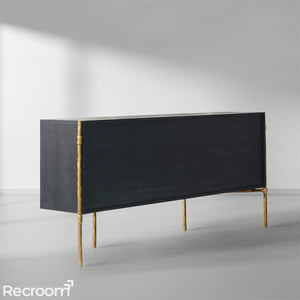 Thaddeo Metal Frame Rattan Long Side Cabinet - Zonesus