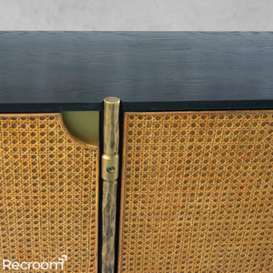 Thaddeo Metal Frame Rattan Long Side Cabinet - Zonesus