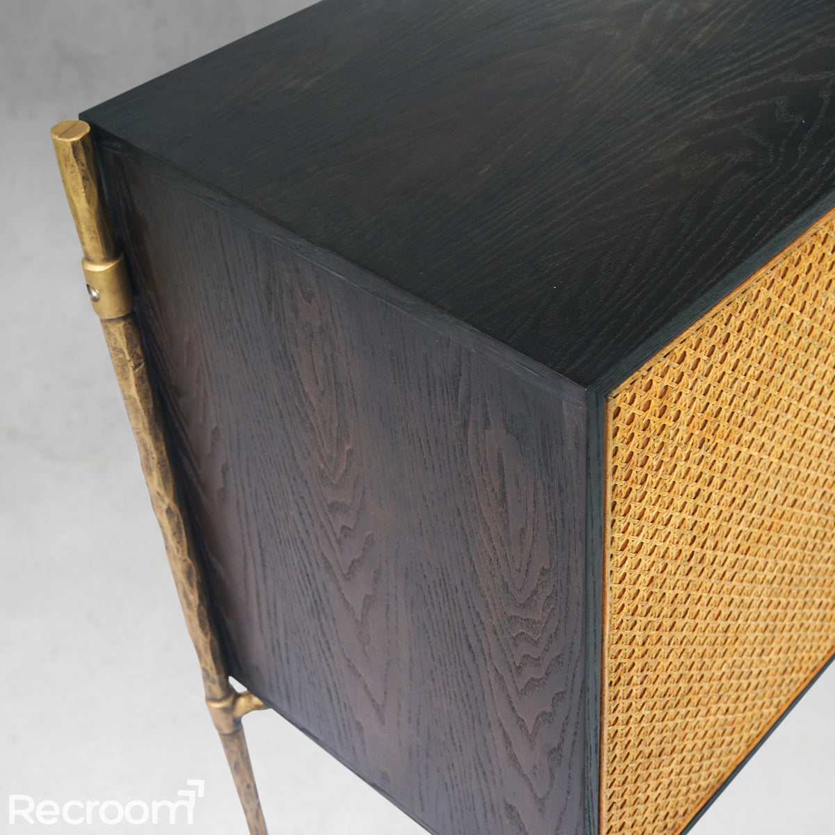 Thaddeo Metal Frame Rattan Long Side Cabinet - Zonesus