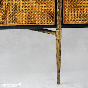 Thaddeo Metal Frame Rattan Long Side Cabinet - Zonesus