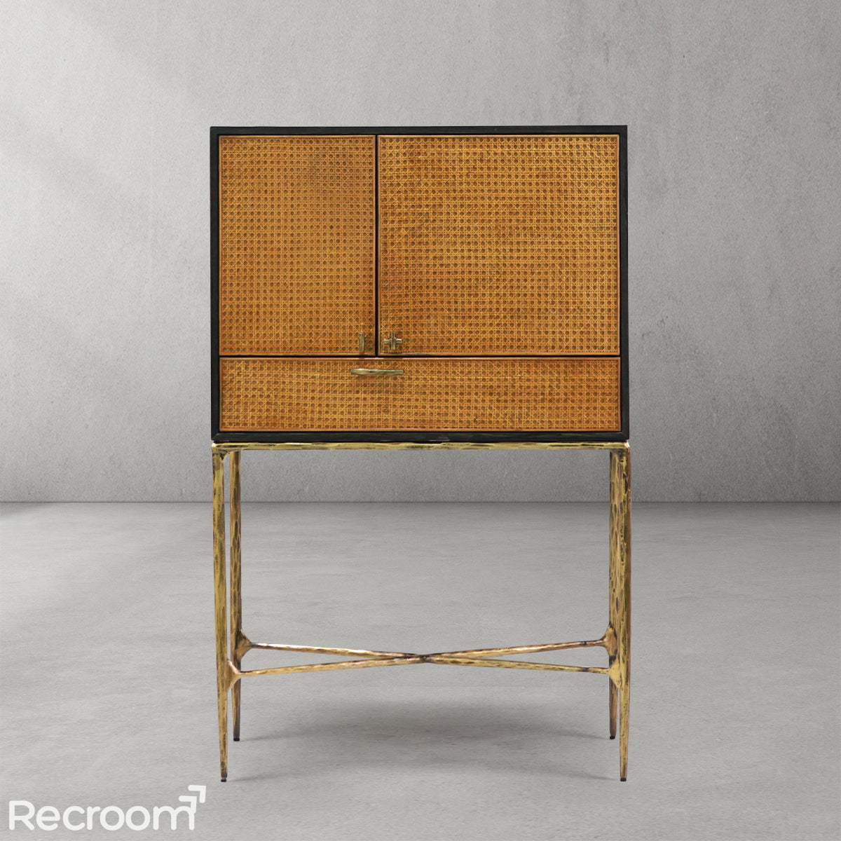 Thaddeo Metal Frame Rattan Cabinet - Zonesus