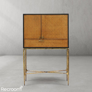 Thaddeo Metal Frame Rattan Cabinet - Zonesus