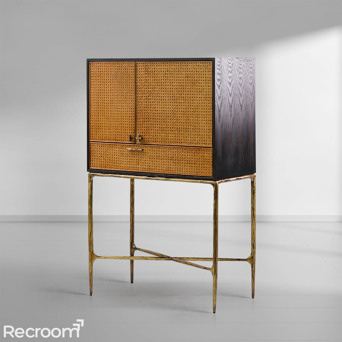 Thaddeo Metal Frame Rattan Cabinet - Zonesus