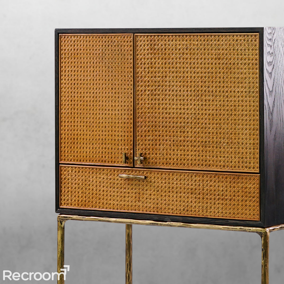 Thaddeo Metal Frame Rattan Cabinet - Zonesus