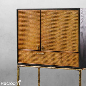 Thaddeo Metal Frame Rattan Cabinet - Zonesus
