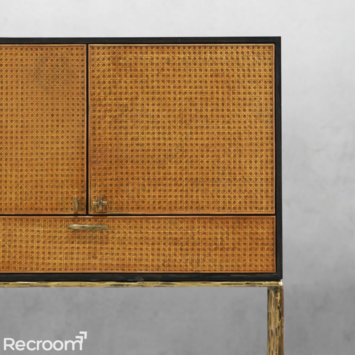 Thaddeo Metal Frame Rattan Cabinet - Zonesus