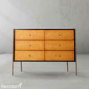 Thaddeo Metal Frame Rattan 6-Drawer Side Cabinet - Zonesus