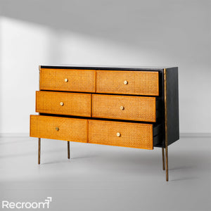 Thaddeo Metal Frame Rattan 6-Drawer Side Cabinet - Zonesus