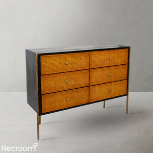 Thaddeo Metal Frame Rattan 6-Drawer Side Cabinet - Zonesus