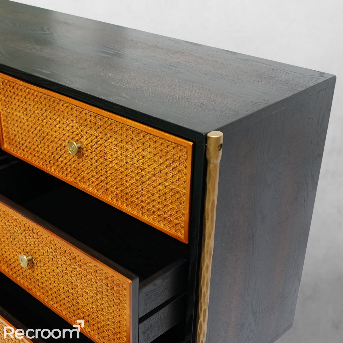 Thaddeo Metal Frame Rattan 6-Drawer Side Cabinet - Zonesus