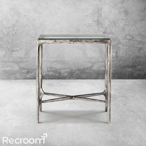Thaddeo Glass Square Side Table 18'' / 22" - Zonesus