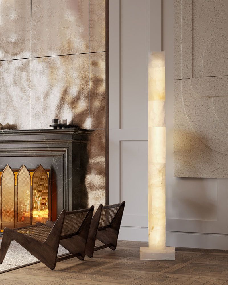LED Alabaster Square Column Tall Standing Floor Lamp decor for living room, hall