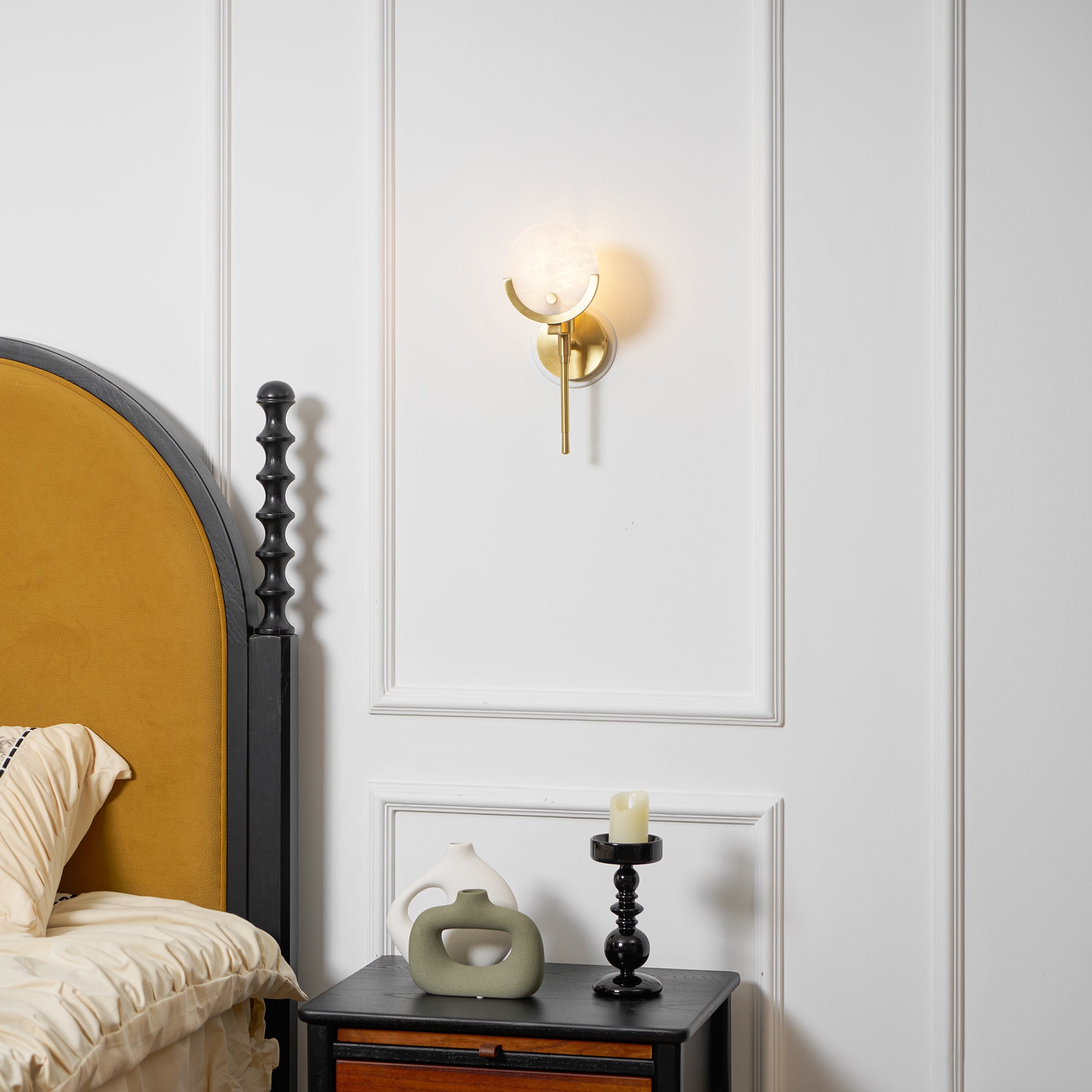 Ava Brass Alabaster Sconce - Zonesus