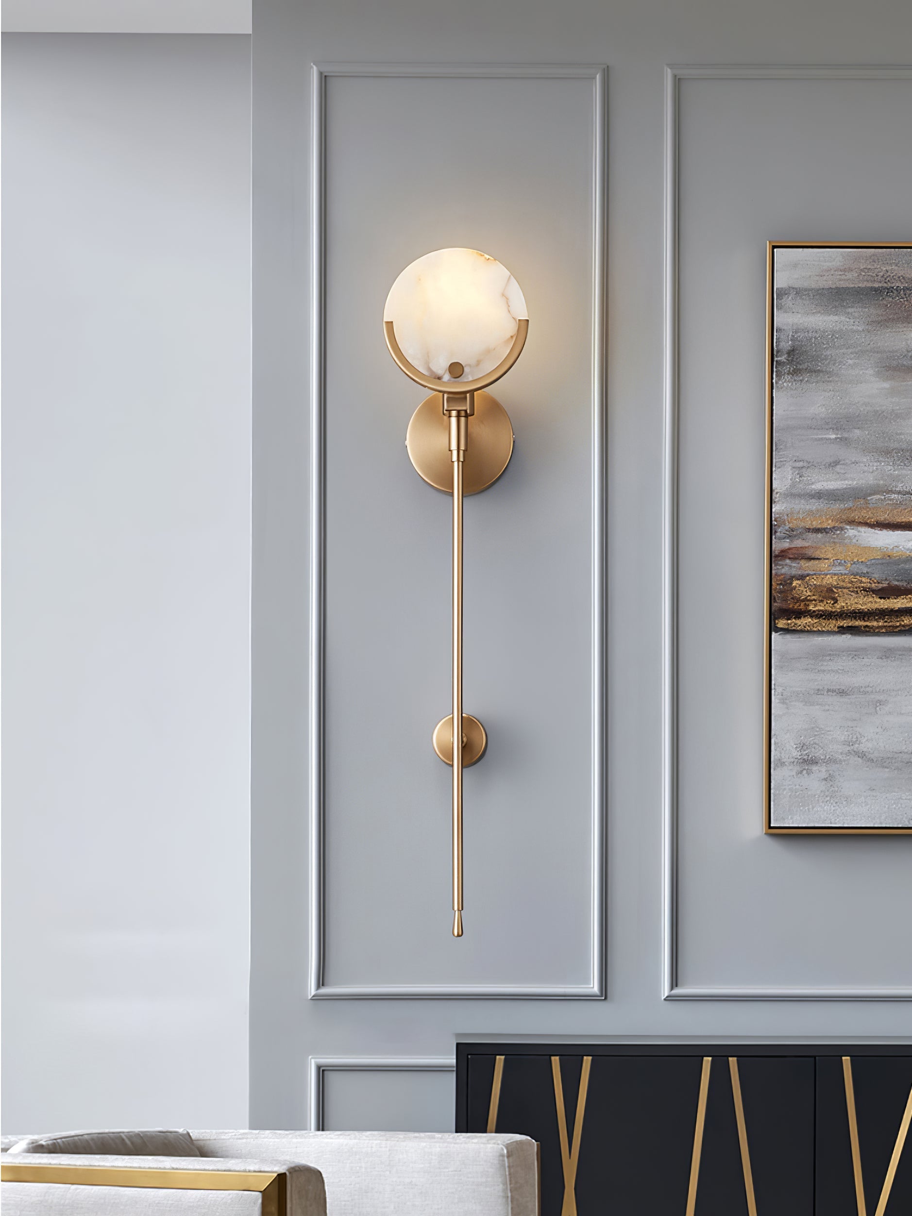 Ava Brass Alabaster Sconce - Zonesus