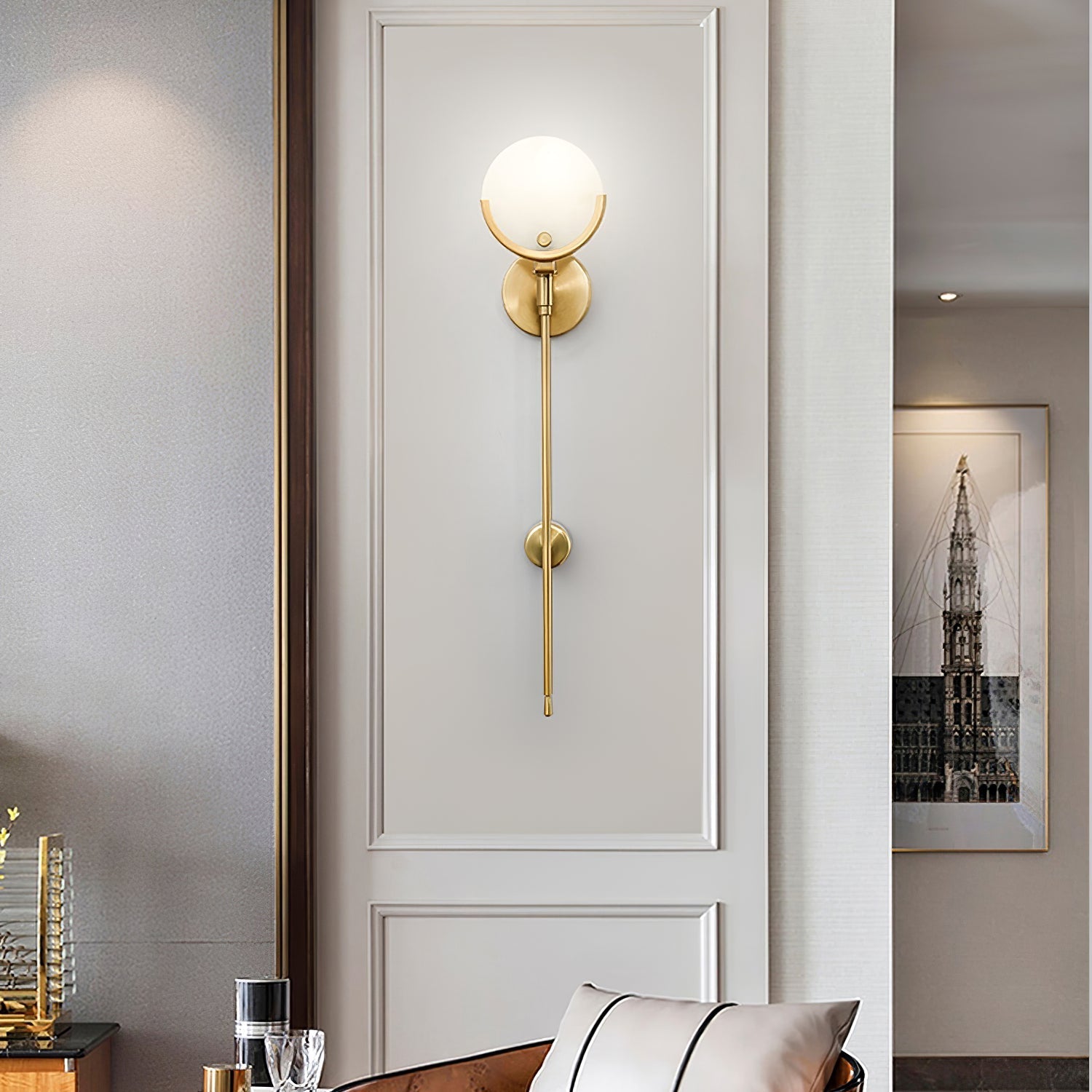 Ava Brass Alabaster Sconce - Zonesus