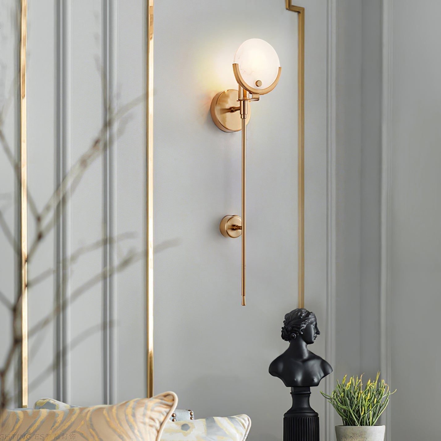 Ava Brass Alabaster Sconce - Zonesus