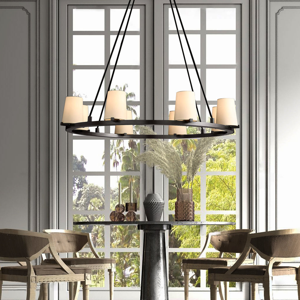 Paillette Round Chandelier For White Fabric Shade 36" - Zonesus