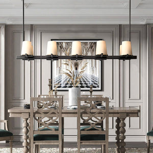 Paillette Linear Chandelier For White Fabric Shade 49" - Zonesus