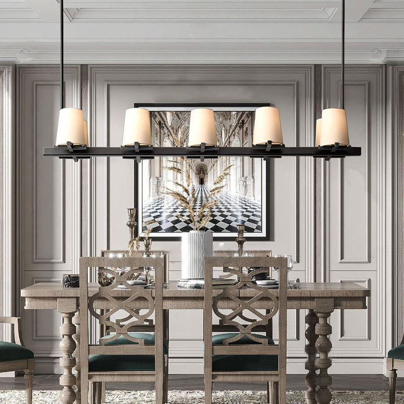 Paillette Linear Chandelier For White Fabric Shade 49" - Zonesus