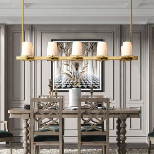 Paillette Linear Chandelier For White Fabric Shade 49" - Zonesus