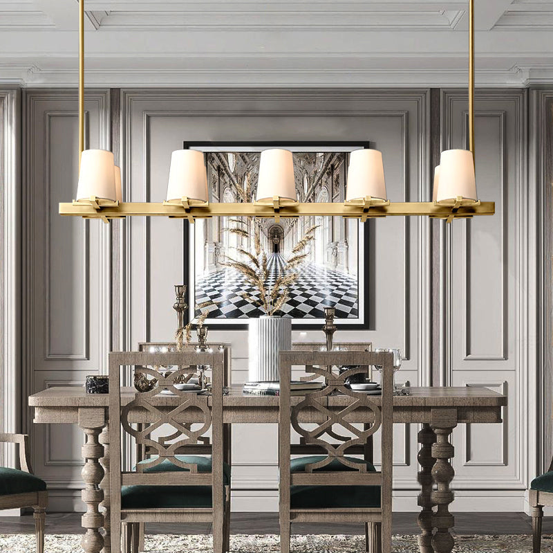 Paillette Linear Chandelier For White Fabric Shade 49" - Zonesus