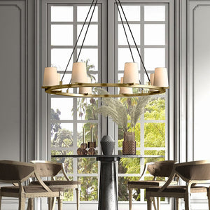 Paillette Round Chandelier For White Fabric Shade 36" - Zonesus
