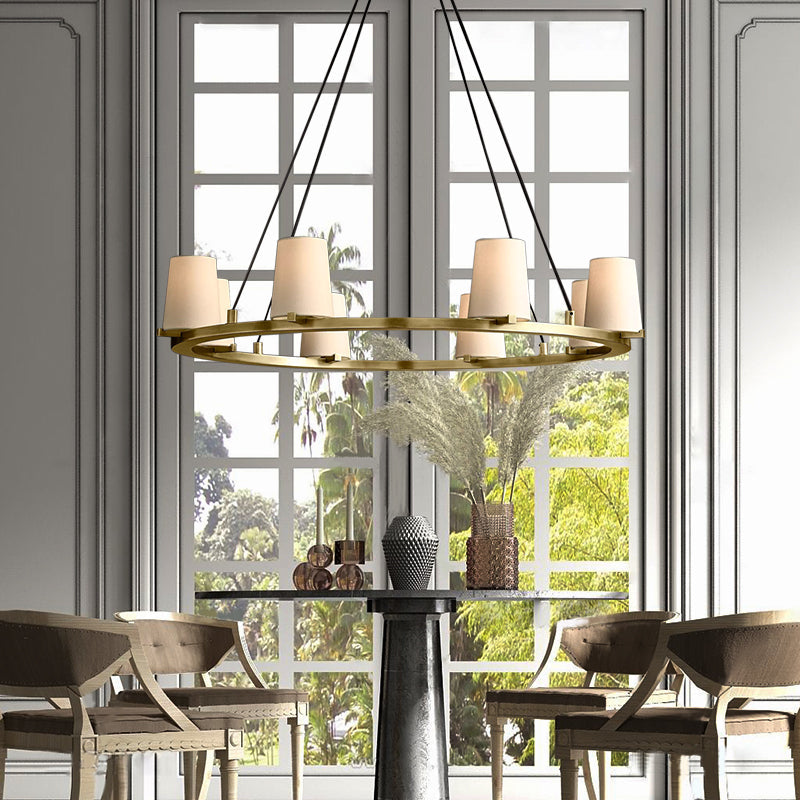 Paillette Round Chandelier For White Fabric Shade 36" - Zonesus