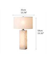 Vintage E27 Alabaster Marble Table Lamp 14“（D）24” （H）with fabric Linen lampshade