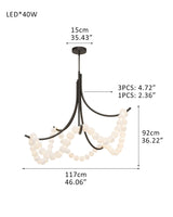 Cluster String Alabaster Beads Semi Flush Chandelier in Brass & Black Metal Rod