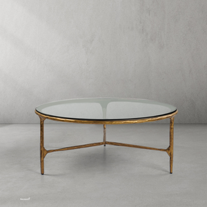 Thaddeo Glass Round Coffee Table 3 Legs 35" - Zonesus